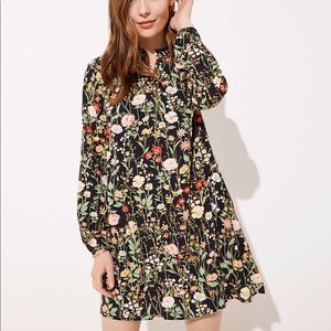 LOFT Floral Ruffle Split Neck Dress - Sz L